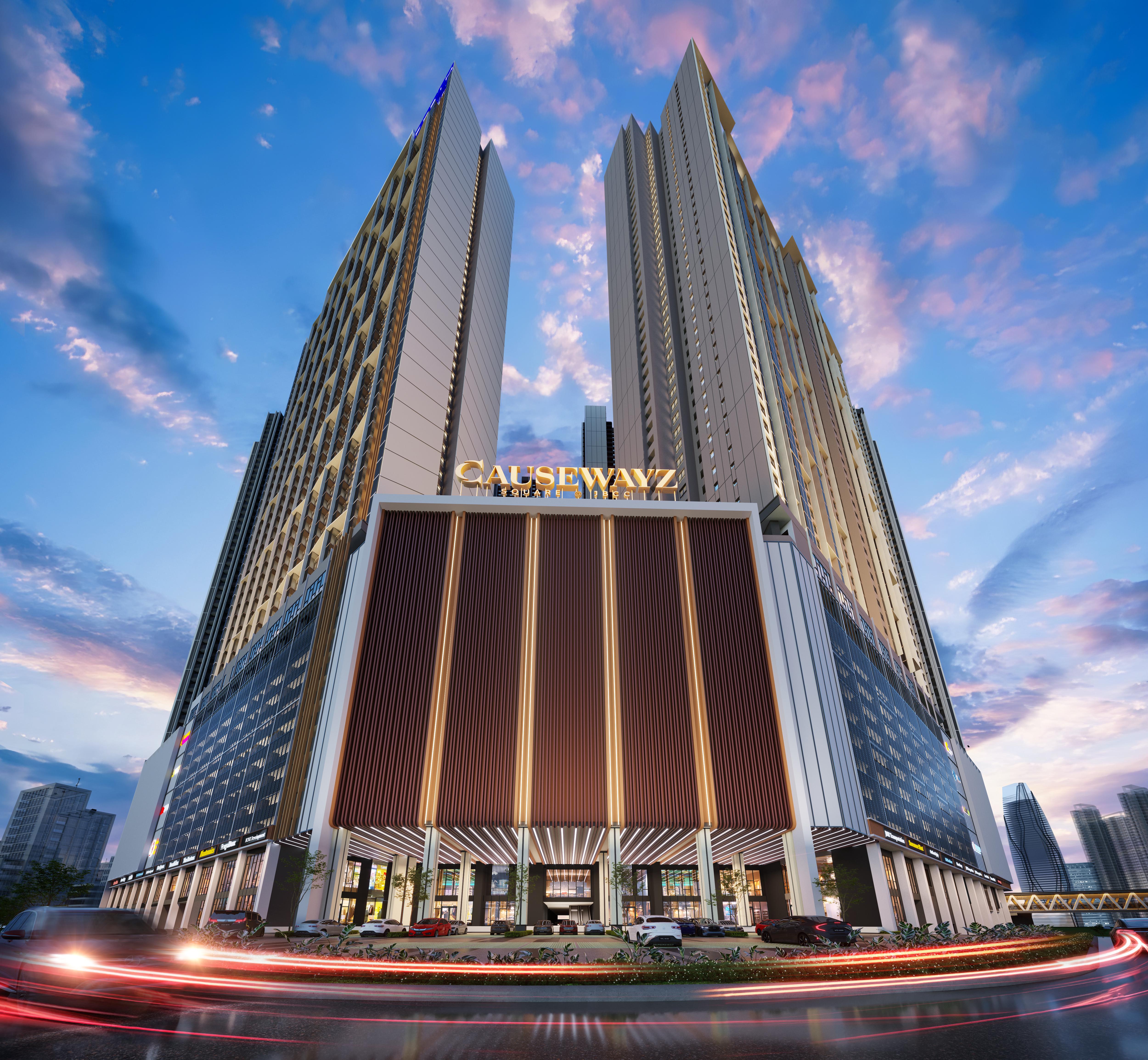 Causewayz Square — Iconic Twin Towers at Dusk
