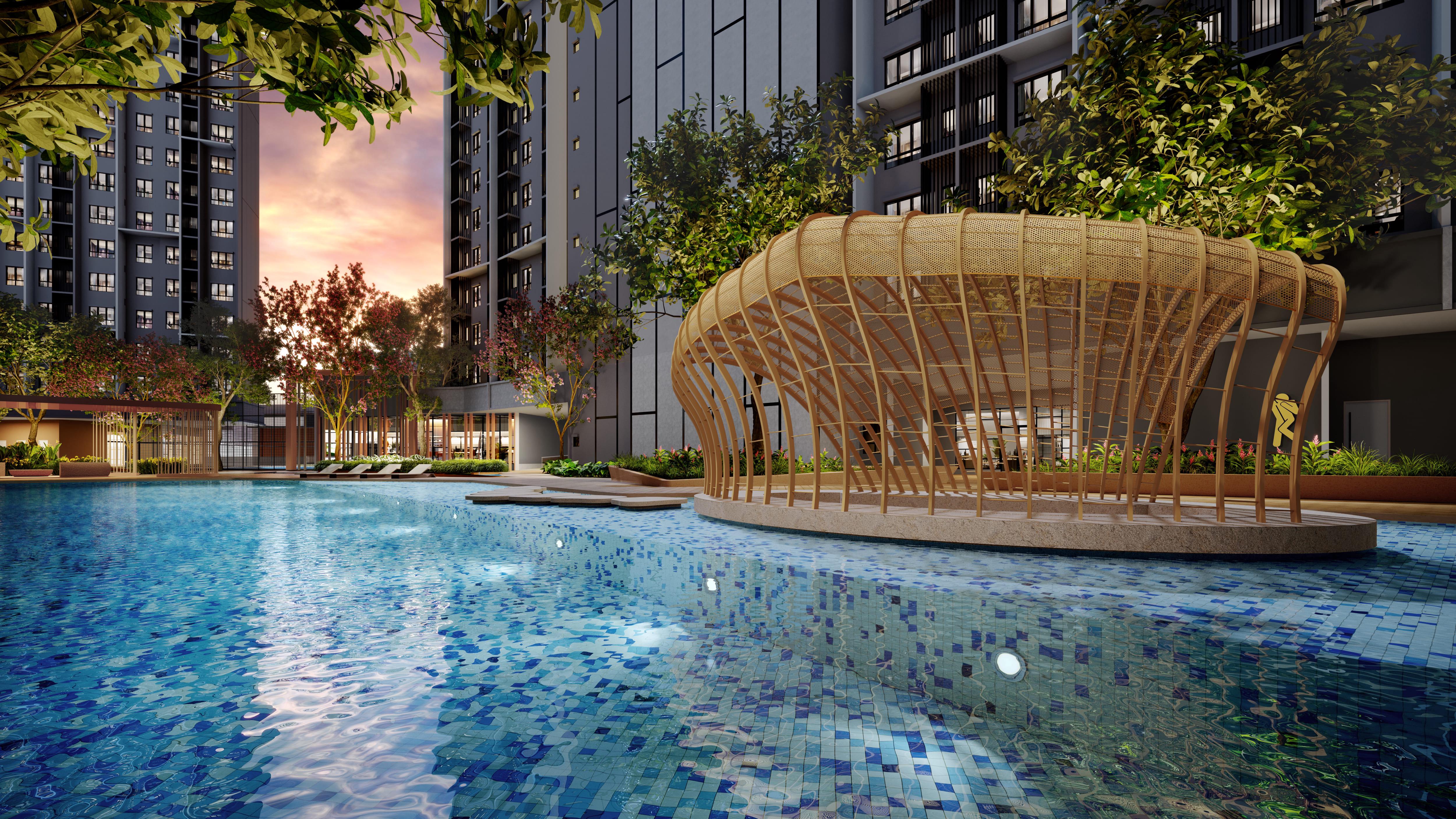 Resort Pool Deck with Sculptural Pavilion